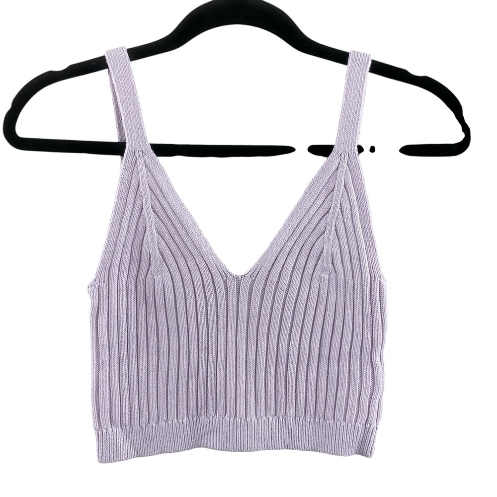 NEW Aerie Women’s‎ Lavender Ribbed Cropped V-Neck Tank Top Sz M